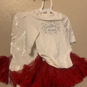 White 'Sparkle & Shine' Onesie with Red Tutu Skirt